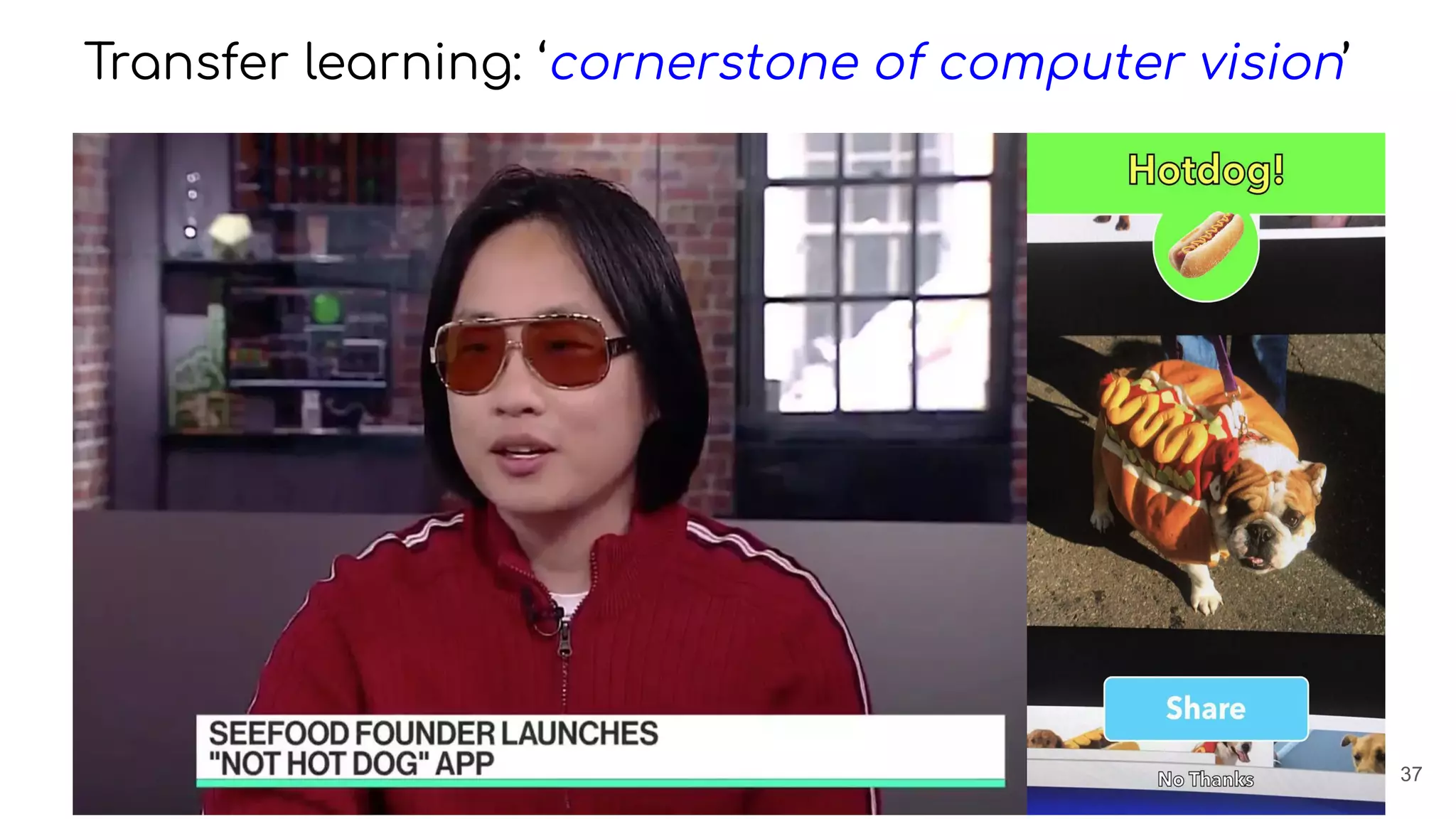 Transfer learning: ‘cornerstone of computer vision’
37
 