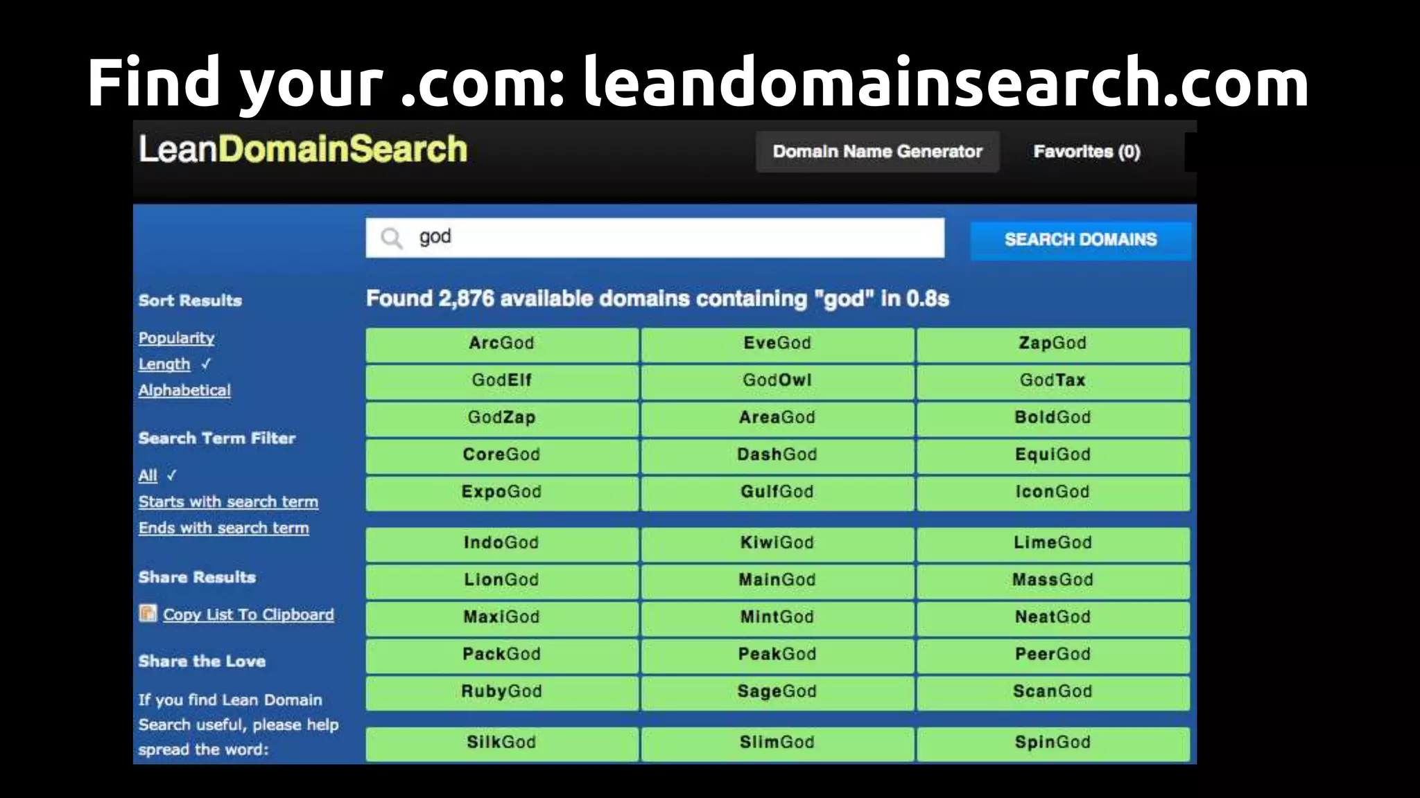 Find your .com: leandomainsearch.com
 