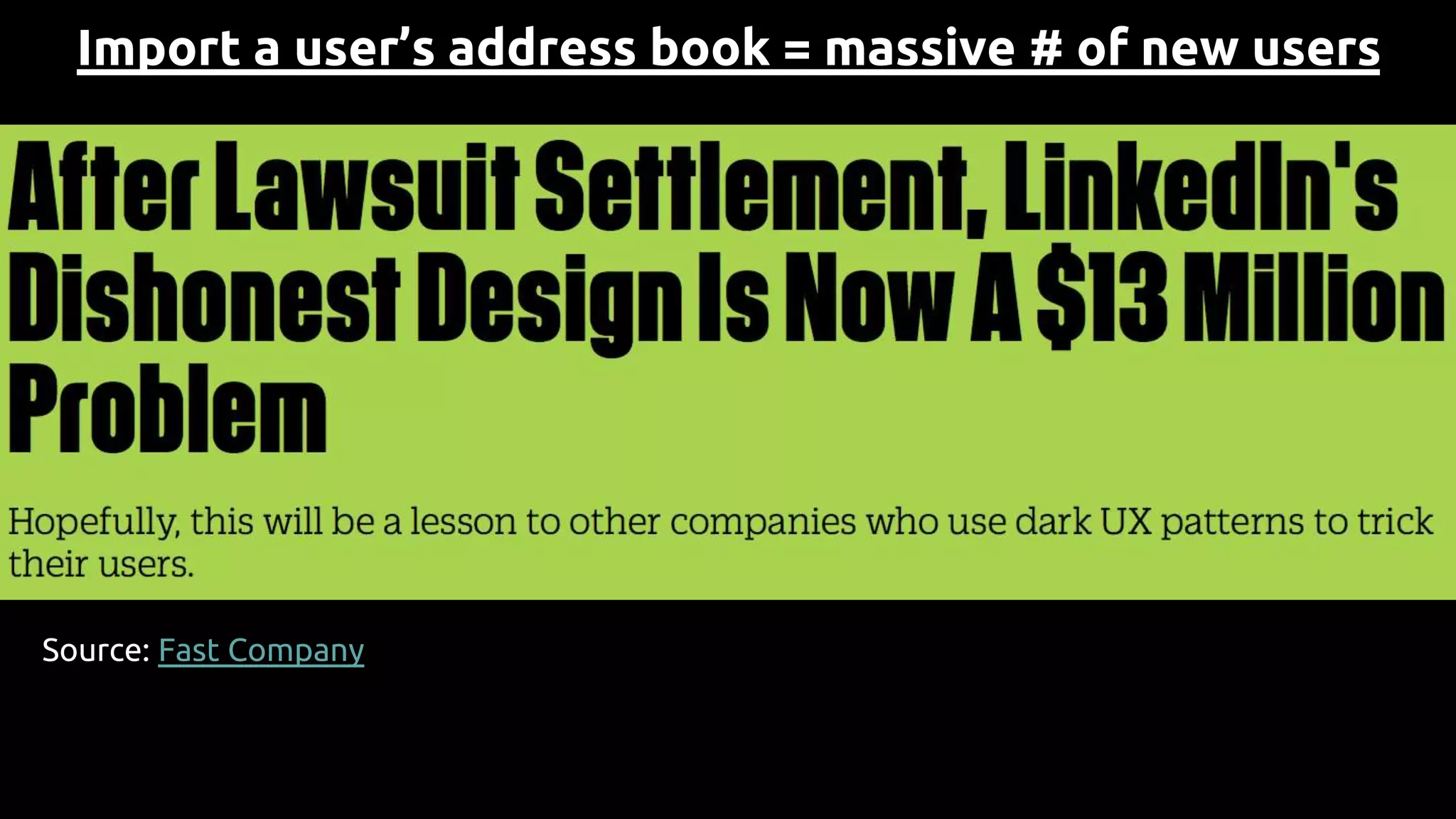 Import a user’s address book = massive # of new users
Source: Fast Company
 