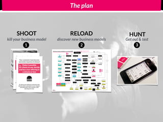 The plan
Does your product/service
remember previous use of a
user? (eg. database)
Will your business client be
less vulnerable to
unexpected situations?
11. Barter
12. Freemium
16. Data Resell
21. Leasing
23. Dynamic pricing
24. Fractional
Ownership
Free!
For the user.
Value
Proposition
Third party
pays the bills
Pricing tactic
19. Flat rate
(one-time-fee)
20. Subscription
(time related)
Hmmm...
Making money on your product seems to be a tough one.
Get out of your comfort zone! It's innovate or die.
Answer quick! What comes to mind
first is the right answer. Here we go:
Will the majority of companies
(users) pay for your product?
Will users have to give their
(company) data in order to use
your product/service?
Do you believe other companies
would have interest in targeting
your user base?
Do you generate user-data
relevant for others?
Are there any complementary
services/products to your offer
that your users expect?
Is the variabel cost per
extra user non-existent
or negligible?
Can you think of features that only
part of your user base would pay for?
Is it your goal to have
direct revenue from this
product/service?
#Awesome! You have some
options that your users
might be willing to pay for.
25. Pre-sales
Do you want the user to be able to
enjoy the product/service forever
once they pay?
Would you like proof of
interest from your users
before you launch?
Do you think the user might
have trouble paying the entire
product at once?
Do you want users to
pay every time they use
your product/service?
Yes!
Damn right
about that!
We will launch
anyway!
Yes!
Will the user have the
exclusive right to use
this product?
Sounds like
a hassle.
Nope! Yes!
Yes!
Check!
Remember: ads is only
one of the options. Go
and find some more!
Not really...
User data is
one of our
biggest assets!
No!
My product is all
they need!
Yes!
Our customers
could give us
something else.
Of course
Investments
are done,
so yes!
Yes!
We do have extra
costs for each sale
Didn't I say I don't
want them to pay?
They would be
devastated if
their user data
was lost!
Ever played Monopoly?
Go back to start!
No!
Can one product
be shared amongst
different users?
Yes!
Could you introduce physical
consumables to be used
together with the product?
Nope!
No!
Good
idea!
Grow up, pre-sales
are only the start...
Cool! You just
teleported
yourself here!
27. Up-selling
Can you sell
something extra
to the big
spenders in your
customer base?
Harder, better,
faster, stronger!
-
Let's check if you
can make even more
money with your idea
PS: you can stop
your journey once
you reach a question
that you answered
already
15. Affiliate/
Referral
18. Marketplace
Would you ever offer these
complementary products/
services in your ecosystem?
We'll suggest a
trusted partner
Yes,
Integrated
Solution
Do you dream of
making even more
money with this idea?
Hell yeah!
Hint >You might find gold at
the other side of this tunnel
17. Matchmaking
platform
Do you bring 2 parties in
contact with each other?
We do!
22. Pay-per-use
Do you have
fluctuating
supply and
demand?
Yes!
No, but we do
have a recurring
cost in mind!
Your journey requires
a teleportation! Find
the exit...
2. Exclusivity/
Limited availlability
1. Loss/Aversion
13. Pay-what-you-
want
7. Flexibility
14. Advertising
28. Razor-blade
No!
Riskless!
6. Certainty
Does the value of your product
decrease if more competing
companies have access to it?
Does your product lowers the needs
for investments compared to the
current solution? (assets or people)
Yes!
Yes
High chance that you'll
find more reason for
companies to pay
High chance that
you'll find more
reason for
companies to pay
Will the customer of our
business client be in
touch with our solution?
Yes!
Will your solution lower the
acquisition cost of new
customers for our client?
8. Vanity/
Reputation
Nope!
Will your product be more
convenient to our clients'
customers than current
solutions offered?
Does the product/service
improve the image of your
business clients towards
their customer segment(s)?
3. Acquisition
convenience
4. Clients (of clients)
satisfaction
Does the internal relationship
between your client and its
employees improve?
10. Transparancy
Yes!
9. OPEX Saving
A real
time-saver!
Is your product/service lowering
the operational costs at your
clients' company? (eg. work hours)
5. Employee
satisfaction
I think so
Does your product improve
the working conditions at
your business client?
Are employees working at your
business client able to focus
more on what they like to do?
They can do
what they are
trained for again!
Does your product/service also
have a positive impact on the
customer of your customer?
Find new revenue models for your idea (B2B) Start here!
What about these colours?
In case your idea improves your own business:
Answer the questions from the perspective of
a B2B startup selling to YOUR business.
RELOAD HUNTSHOOT
kill your business model discover new business models Get out & test
1 2 3
 