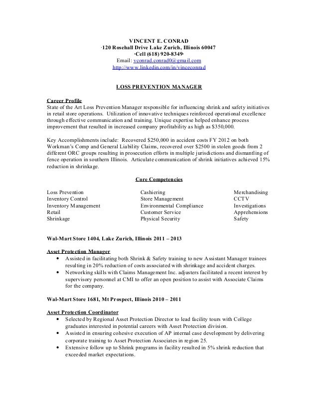 loss prevention manager resumes