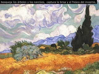 bosqueja los árboles y los narcisos, captura la brisa y el fresco  del  invierno, 