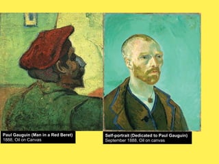Paul Gauguin (Man in a Red Beret)
1888, Oil on Canvas

Self-portrait (Dedicated to Paul Gauguin)
September 1888, Oil on canvas

 