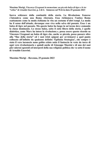 Massimo Morigi, Vincenzo Cicognani in memoriam: un piccolo balzo di tigre e le tre
“veline” di Arnaldo Guerrini, p. 4 di 4...