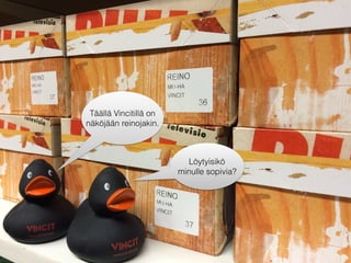 Täällä Vincitillä on
näköjään reinojakin.
Löytyisikö
minulle sopivia?
 