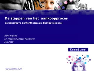 De stappen van het  aankoopprocesde Educatieve Contentketen als distributiekanaal Henk Nijstad Sr. Productmanager Kennisnet Mei 2010  