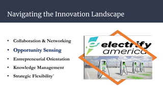 Navigating the Innovation Landscape
• Collaboration & Networking
• Opportunity Sensing
• Entrepreneurial Orientation
• Knowledge Management
• Strategic Flexibility`
 