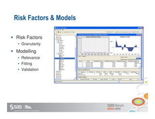 Risk Factors & Models

     Risk Factors
         • Granularity
     Modelling
         • Relevance
         • Fitting
         • Validation




Copyright © 2011, SAS Institute Inc. All rights reserved.
 