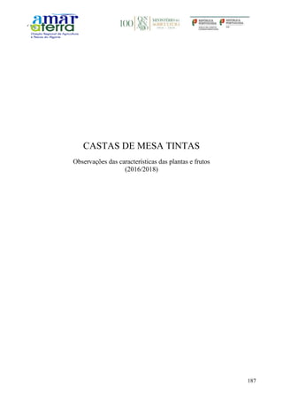 187
CASTAS DE MESA TINTAS
Observações das características das plantas e frutos
(2016/2018)
 