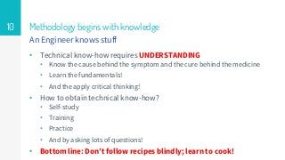 Methodology begins with knowledge
• Technical know-how requires UNDERSTANDING
• Know the cause behind the symptom and the ...