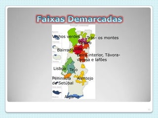 Quanto à cor: Tinto - Elaborado a partir de variedades de uvas tintas. A diferença de tonalidade depende de tipo de fruto e maturidade;Rosado - Produzido de uvas tintas, porém após breve contacto, as cascas que dão a pigmentação ao vinho são separadas;Branco - Produzido a partir de uvas brancas ou tintas, a fermentação é feita com a ausência das cascas.8Cont.