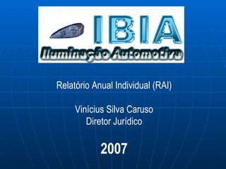 Relatório Anual Individual (RAI) Vinícius Silva Caruso Diretor Jurídico 2007 