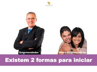 Existem 2 formas para iniciar
Empreendedor Micro-Empreendedor
 