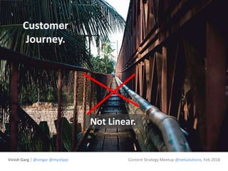 Customer
Journey.
Not Linear.
Vinish Garg | @vingar @mystippi Content Strategy Meetup @netsolutions, Feb 2018
 
