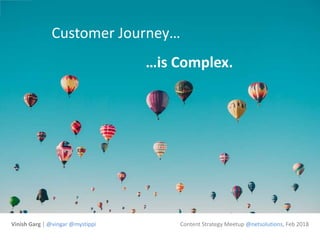 …is Complex.
Customer Journey…
Vinish Garg | @vingar @mystippi Content Strategy Meetup @netsolutions, Feb 2018
 