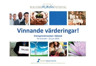 Vinnande värderingar!
Entreprenörveckan i Båstad
Tor Eneroth – 25 juni 2014
 