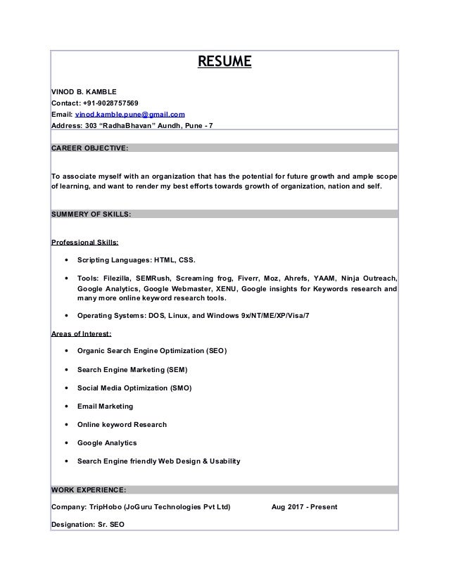 seo resume example vinod kamble sr seo resume seo resume examples