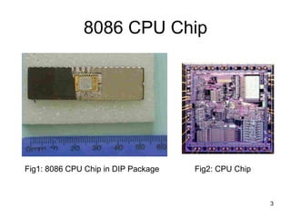 3
8086 CPU Chip
Fig1: 8086 CPU Chip in DIP Package Fig2: CPU Chip
 