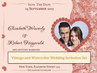 Vintage and Watercolor Wedding Invitation Set
 