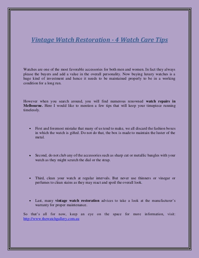 Vintage Watch Restoration 4 Watch Care Tips