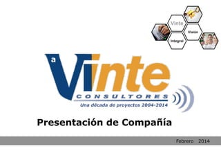 Vinte
Visión
Integral

a

Una década de proyectos 2004-2014

Presentación de Compañía
Febrero

2014

 