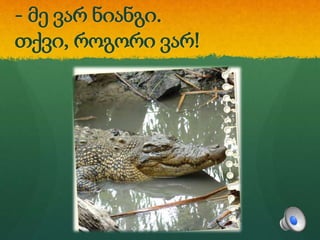 - მე ვარ ნიანგი.
თქვი, როგორი ვარ!
 