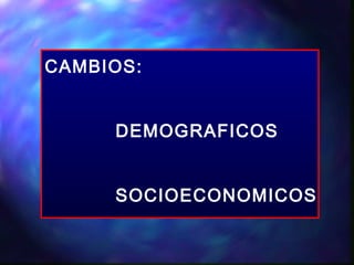 CAMBIOS:
DEMOGRAFICOS
SOCIOECONOMICOS
 