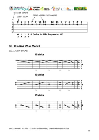 VIOLA CAIPIRA – VOLUME I – Cláudia Morais Neves / Direitos Reservados / 2011 
16 
12 – ESCALAS EM MI MAIOR 
ESCALAS EM TERÇAS: 
 