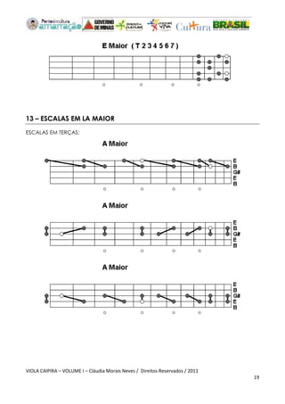 VIOLA CAIPIRA – VOLUME I – Cláudia Morais Neves / Direitos Reservados / 2011 
19 
13 – ESCALAS EM LA MAIOR 
ESCALAS EM TERÇAS: 
 