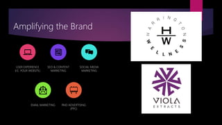 Amplifying the Brand
USER EXPERIENCE
(I.E. YOUR WEBSITE)
SEO & CONTENT
MARKETING
SOCIAL MEDIA
MARKETING
EMAIL MARKETING PAID ADVERTISING
(PPC)
 