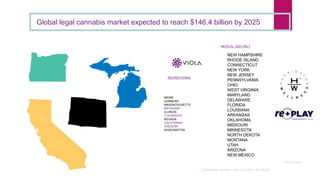 Global legal cannabis market expected to reach $146.4 billion by 2025
NEW HAMPSHIRE
RHODE ISLAND
CONNECTICUT
NEW YORK
NEW JERSEY
PENNSYLVANIA
OHIO
WEST VIRGINIA
MARYLAND
DELAWARE
FLORIDA
LOUISIANA
ARKANSAS
OKLAHOMA
MISSOURI
MINNESOTA
NORTH DEKOTA
MONTANA
UTAH
ARIZONA
NEW MEXICO
MAINE
VERMONT
MASSACHUSETTS
MICHIGAN*
ILLINOIS
COLORADO*
NEVADA
CALIFORNIA*
OREGON*
WASHINGTON
MEDICAL CBD ONLY
RECREATIONAL
EXPANDING MARKET REACH IS KEY TO GROW
*VIOLA SOLD
 