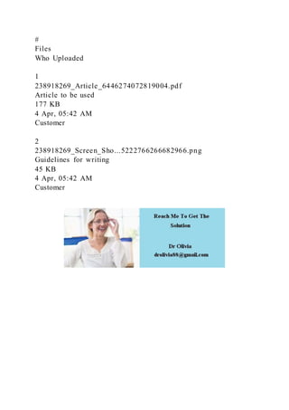 #
Files
Who Uploaded
1
238918269_Article_6446274072819004.pdf
Article to be used
177 KB
4 Apr, 05:42 AM
Customer
2
238918269_Screen_Sho...5222766266682966.png
Guidelines for writing
45 KB
4 Apr, 05:42 AM
Customer
 