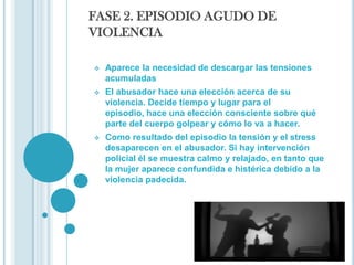 La violencia se mueve desde las cosas hacia la pareja y puede haber un aumento del abuso verbal y del abuso físico.  