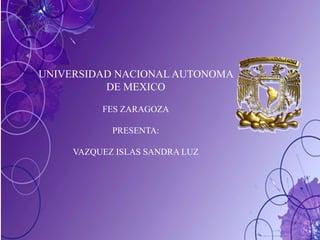 UNIVERSIDAD NACIONAL AUTONOMA
DE MEXICO
FES ZARAGOZA
PRESENTA:
VAZQUEZ ISLAS SANDRA LUZ
 