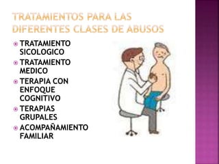  TRATAMIENTO
SICOLOGICO
 TRATAMIENTO
MEDICO
 TERAPIA CON
ENFOQUE
COGNITIVO
 TERAPIAS
GRUPALES
 ACOMPAÑAMIENTO
FAMILIAR
 
