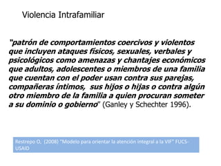 • Velandia (2005) : "…Violencia sexual: puede
entenderse como una forma de ejercicio del
poder generalmente ejercido como
...