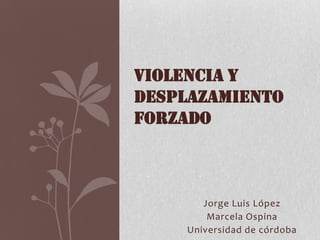 VIOLENCIA Y
DESPLAZAMIENTO
FORZADO



       Jorge Luis López
        Marcela Ospina
    Universidad de córdoba
 