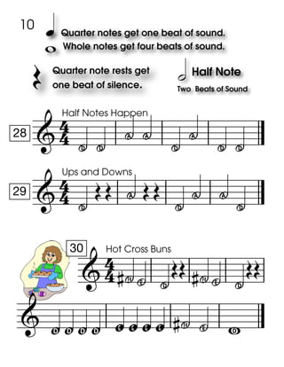
28
Half Notes Happen
. . , , . , . .

29
Ups and Downs
.
 , 
. , , .


30 Hot Cross Buns
 ^ .
  ^ .

 y y y y z z z z  ^ R
10
 