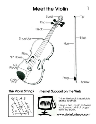 

The Violin Strings
Meet the Violin
Internet Support on the Web
www.violinfunbook.com
This entire book is available
on the internet.
Use our free, music software
to play and print all pages
from the book.

1
 