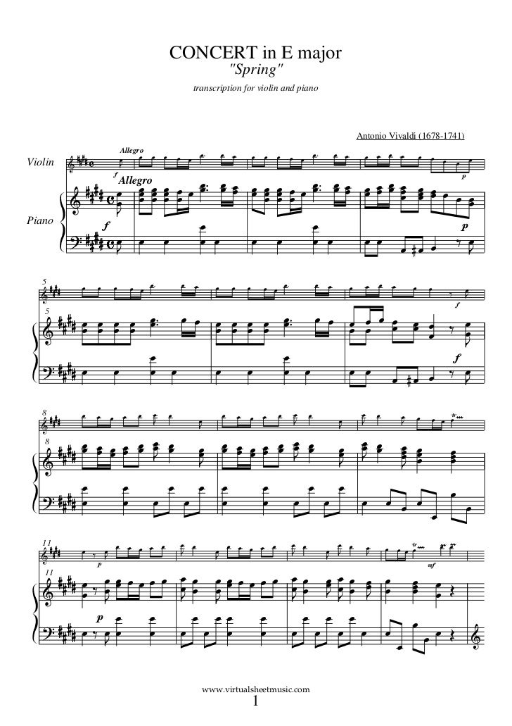 SCARICARE PARTITURA PIANOFORTE DE PRIMAVERA VIVALDI