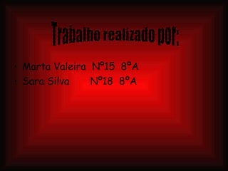 Marta Valeira  Nº15  8ºA Sara Silva  Nº18  8ºA Trabalho realizado por: 
