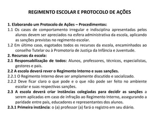 REGIMENTO ESCOLAR E PROTOCOLO DE AÇÕES
 
