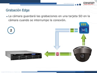 Grabación Edge
 La cámara guardará las grabaciones en una tarjeta SD en la
cámara cuando se interrumpe la conexión.
2
 