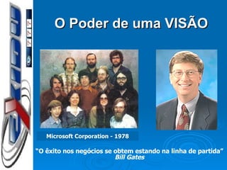 O Poder de uma VISÃO Microsoft Corporation - 1978 “ O êxito nos negócios se obtem estando na linha de partida” Bill Gates 