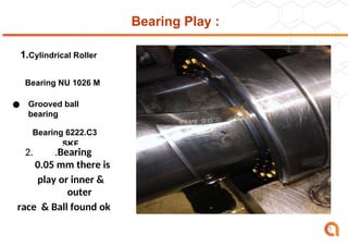 Bearing Play :
1.Cylindrical Roller
Bearing NU 1026 M
● Grooved ball
bearing
Bearing 6222.C3
SKF
2. .Bearing
clearance - <
0.05 mm there is
no
play or inner &
outer
race & Ball found ok
25
 