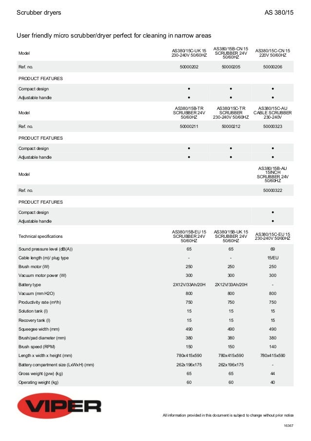 Viper AS380B Specification Sheet Viper AS380B Specification Sheet