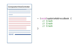 @end
- (void)updateAddressBook {
// Crash
// Crash
// Crash
}
CompositionViewController
 