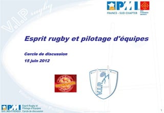 Esprit Rugby et
Pilotage d’Equipes
Cercle de discussionSUD | MIDI-PYRÉNÉES 1
Esprit rugby et pilotage d'équipes
Cercle de discussion
15 juin 2012
 