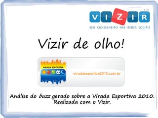 Vizir de olho!
Análise do buzz gerado sobre a Virada Esportiva 2010.
Realizada com o Vizir.
 