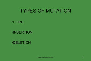 TYPES OF MUTATION POINT INSERTION DELETION www.freelivedoctor.com 